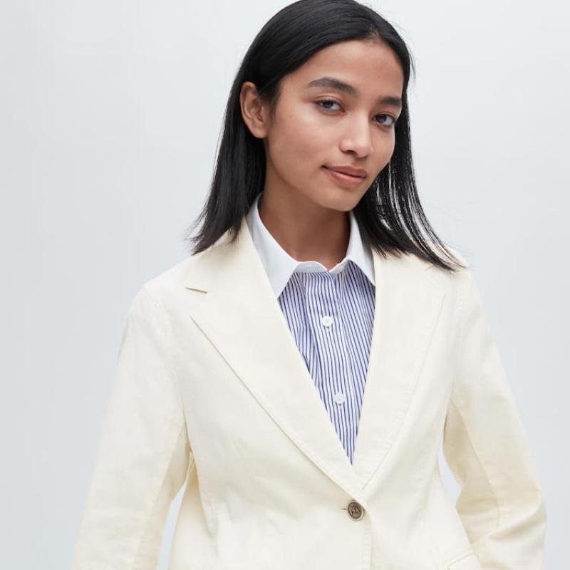 Women's Uniqlo Jw Anderson Linen Blend Jackets White | NSKF-25970