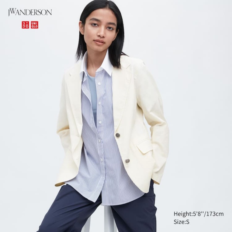 Women\'s Uniqlo Jw Anderson Linen Blend Jackets White | NSKF-25970