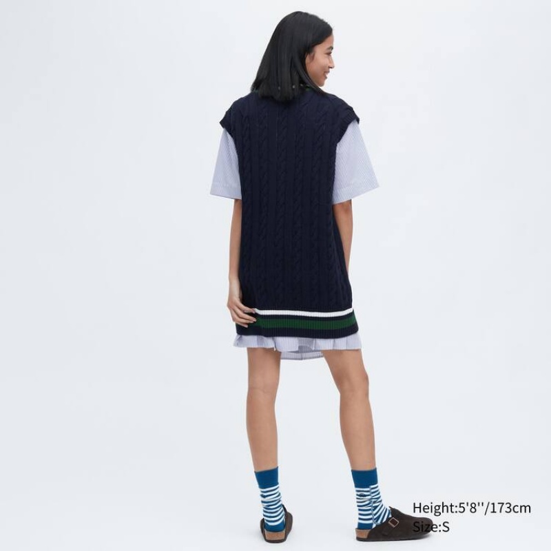 Women's Uniqlo Jw Anderson Long Cricket Knitwear Navy | VJSO-56308