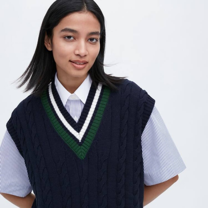 Women's Uniqlo Jw Anderson Long Cricket Knitwear Navy | VJSO-56308