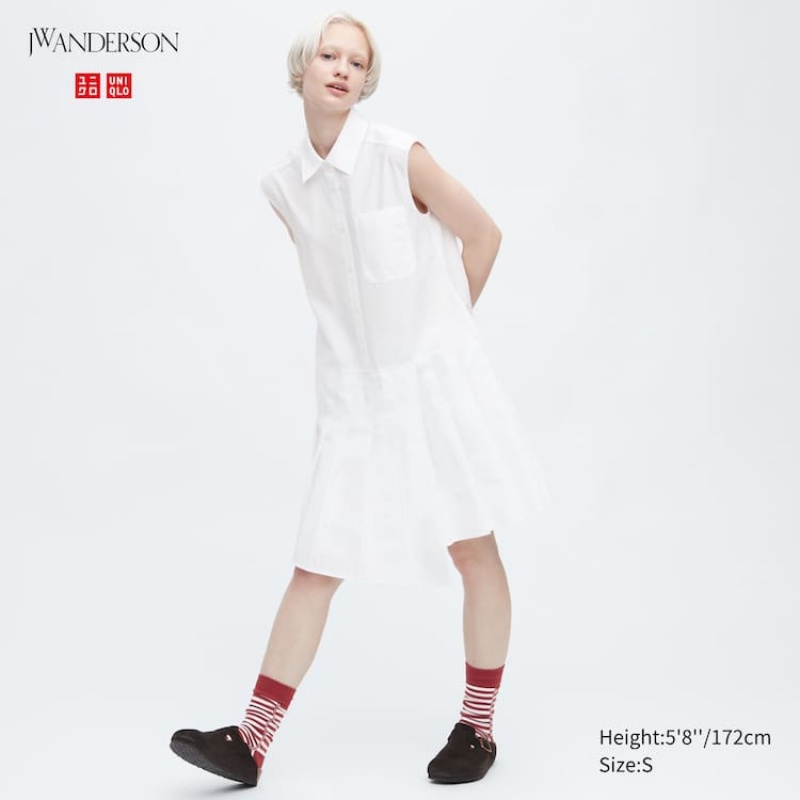 Women\'s Uniqlo Jw Anderson Sleeveless Dress White | PXGM-07519