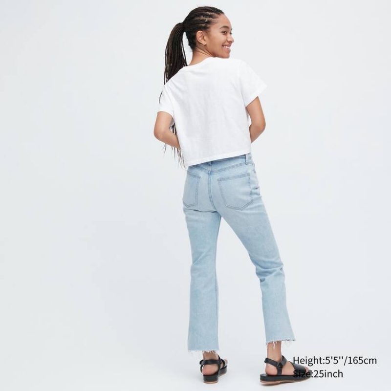 Women's Uniqlo Kick Flared Cut-off Jeans Blue | RPIV-87340