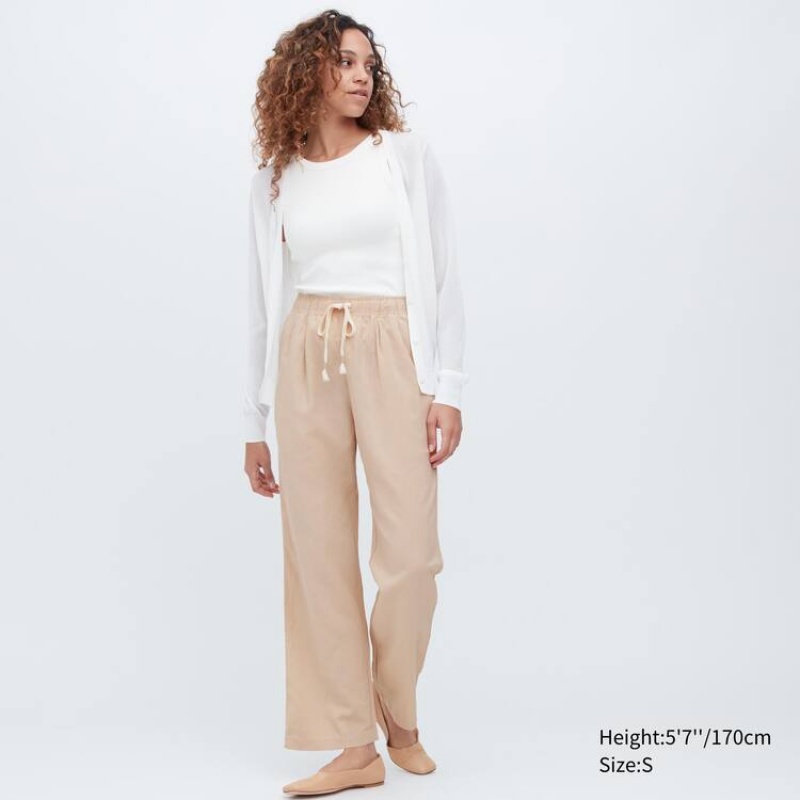 Women\'s Uniqlo Linen Blend Easy Trousers Beige | ATGN-21635