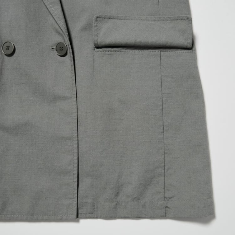 Women's Uniqlo Linen Blend Jackets Olive | FGUK-80473