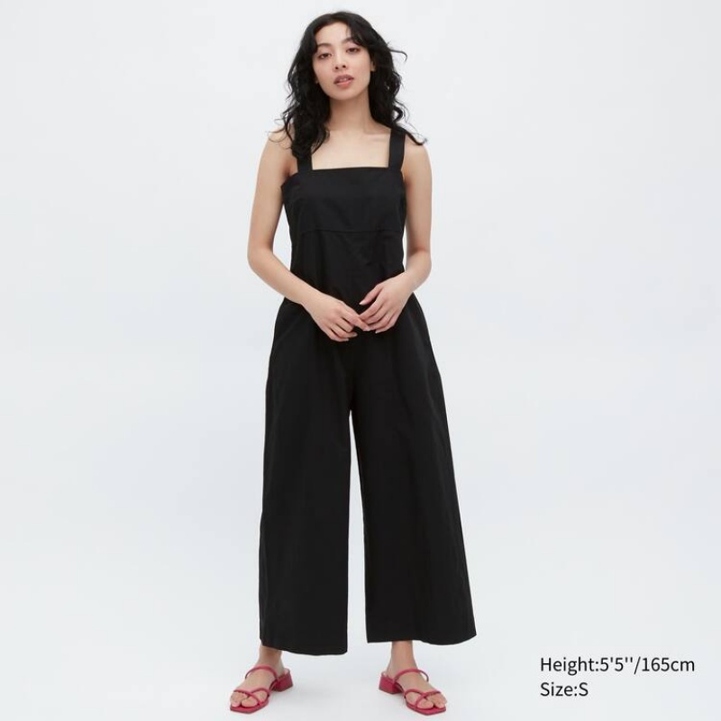 Women\'s Uniqlo Linen Blend Jumpsuit Black | QHXL-41357