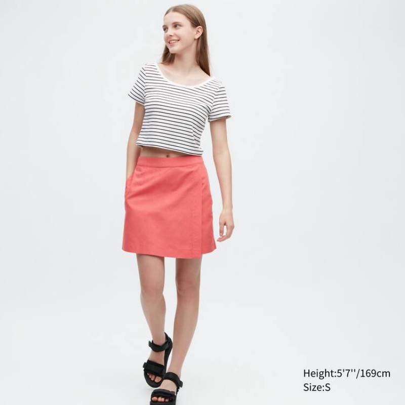 Women's Uniqlo Linen Blend Skort Skirts Pink | DKZC-62453