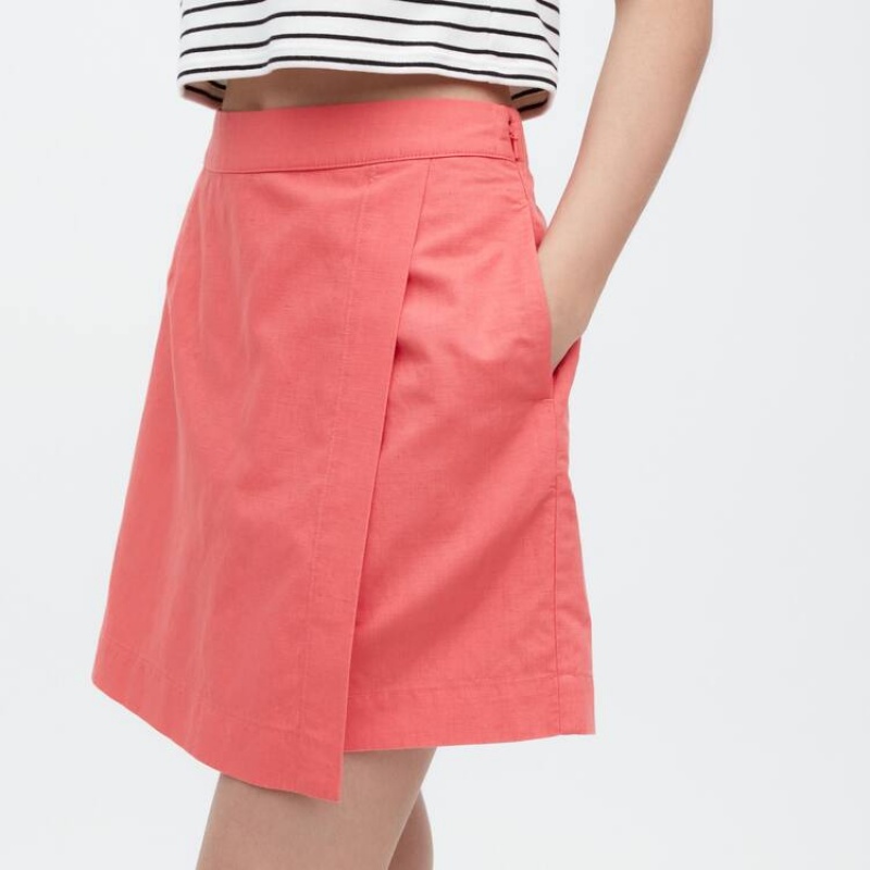 Women's Uniqlo Linen Blend Skort Skirts Pink | DKZC-62453