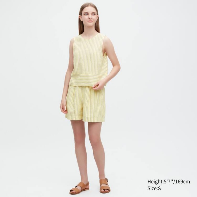 Women's Uniqlo Linen Blend Sleeveless Blouse Yellow | VAKP-27431