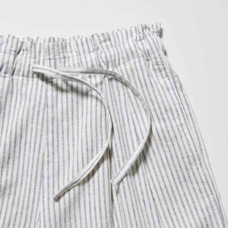 Women's Uniqlo Linen Cotton Blend Striped Shorts White | IBML-91064