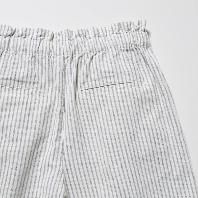 Women's Uniqlo Linen Cotton Blend Striped Shorts White | IBML-91064