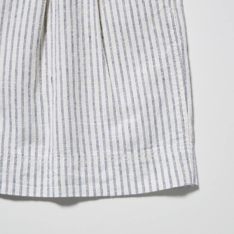 Women's Uniqlo Linen Cotton Blend Striped Shorts White | IBML-91064