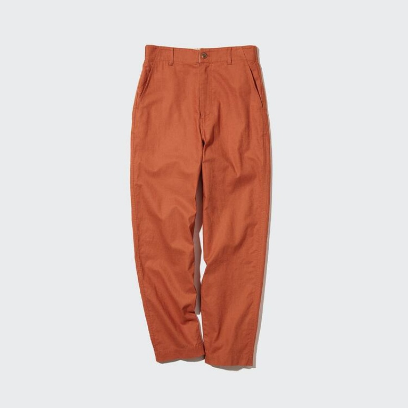 Women\'s Uniqlo Linen Cotton Blend Tapered Trousers Orange | NLTI-42890