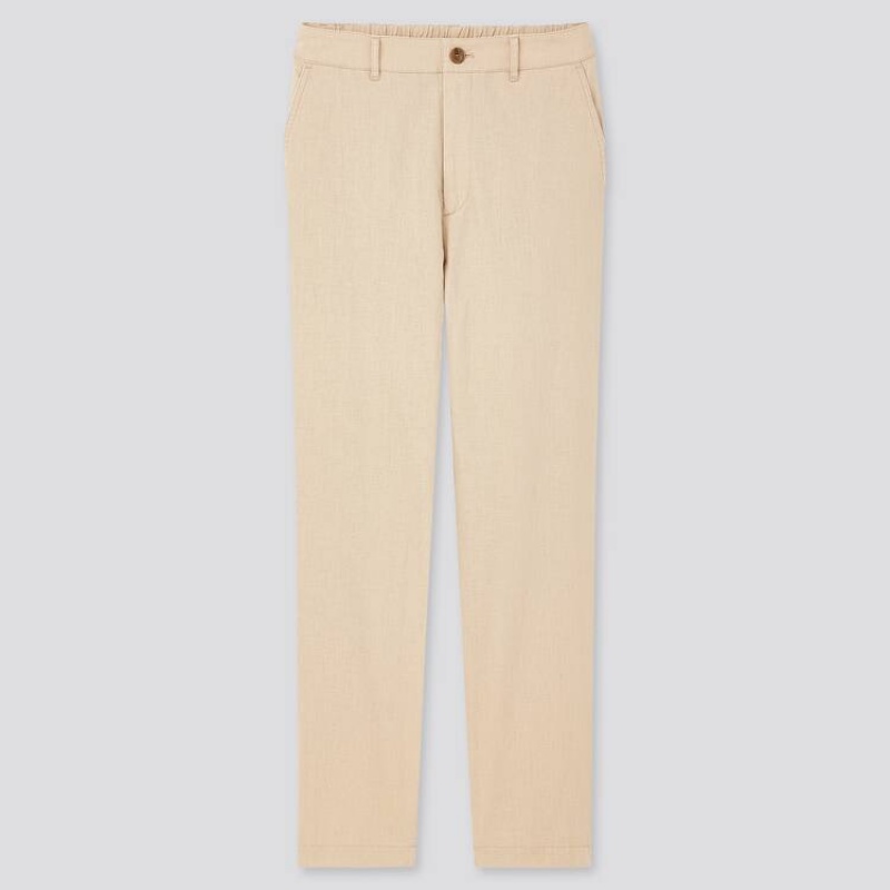 Women\'s Uniqlo Linen Cotton Blend Tapered (2020 Season) Trousers Beige | PCJX-98240