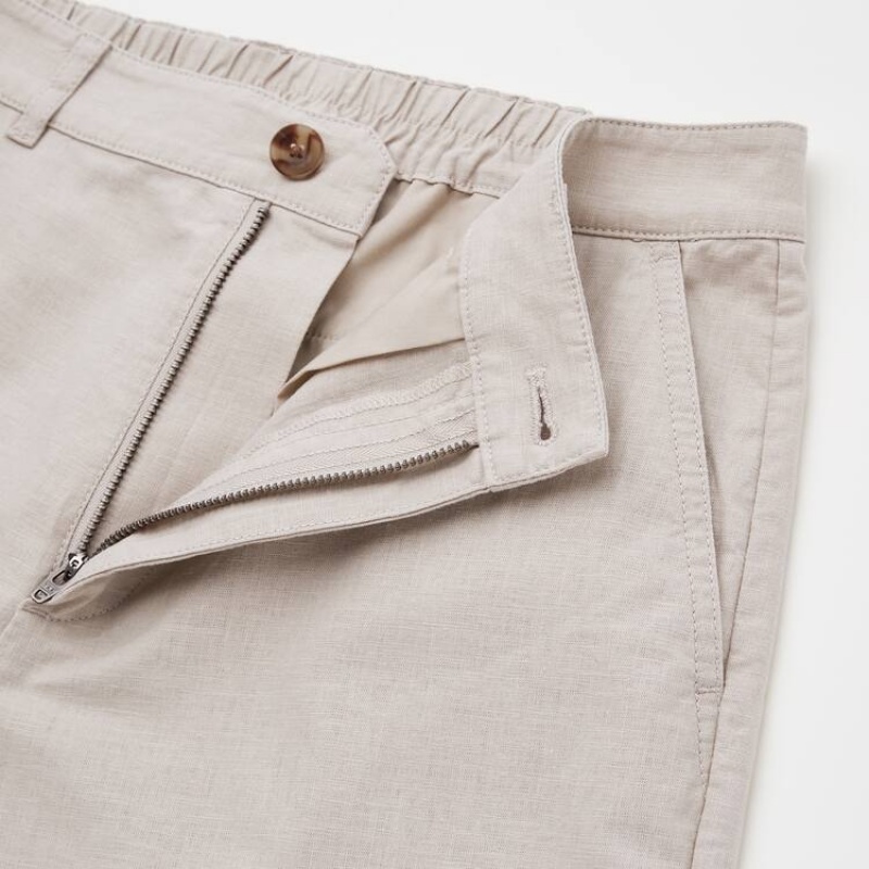 Women's Uniqlo Linen Cotton Blend Tapered (2021 Season) Trousers Beige | VWJL-84513