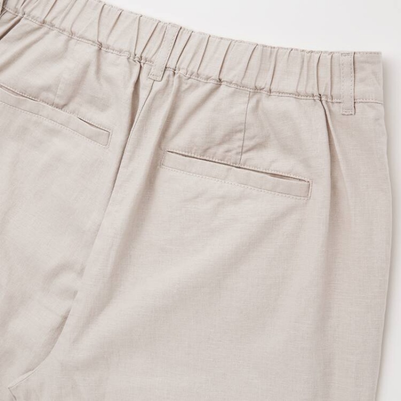 Women's Uniqlo Linen Cotton Blend Tapered (2021 Season) Trousers Beige | VWJL-84513