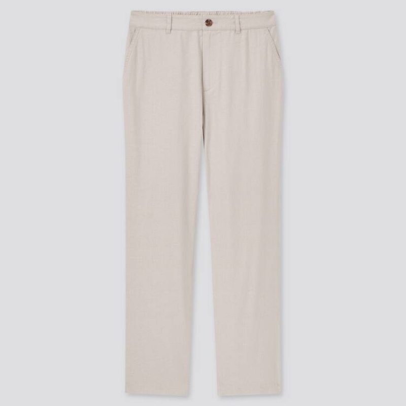 Women\'s Uniqlo Linen Cotton Blend Tapered (2021 Season) Trousers Beige | VWJL-84513