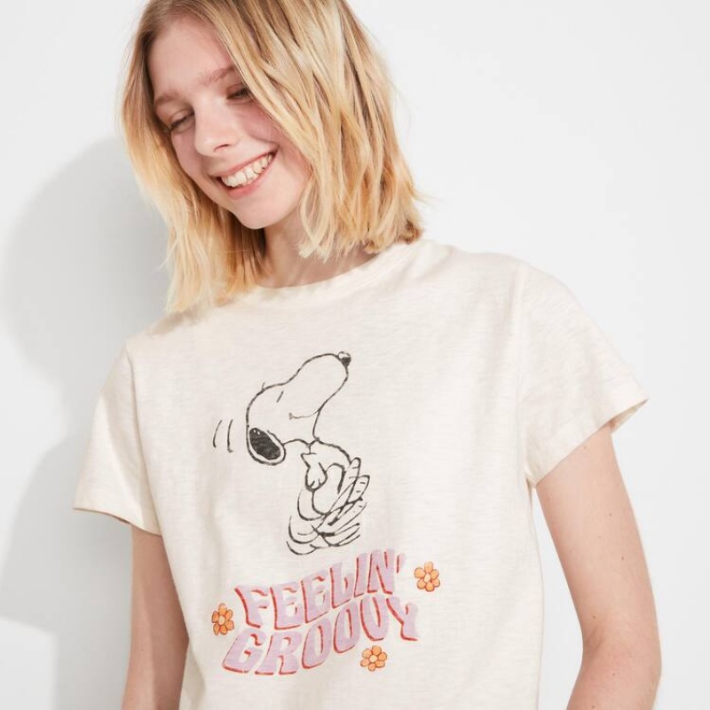 Women's Uniqlo Love Sunshine & Peanuts Ut Graphic T Shirts White | NDWH-51267