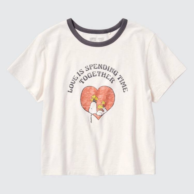 Women's Uniqlo Love Sunshine & Peanuts Ut Graphic T Shirts White | EWNB-17256