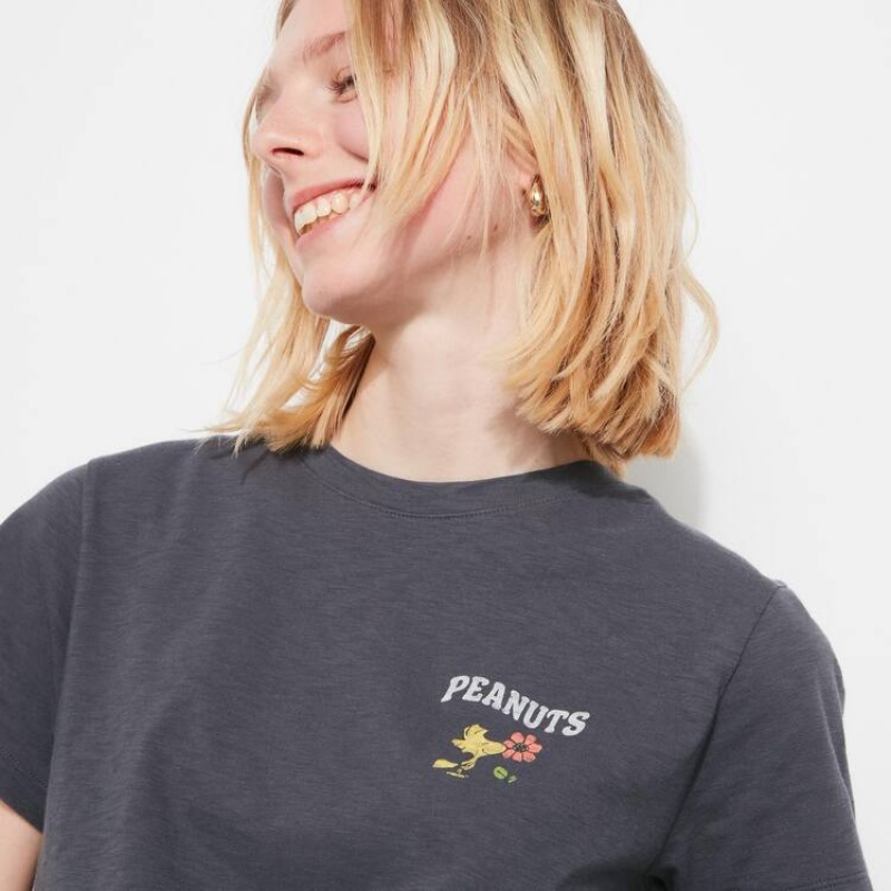 Women's Uniqlo Love Sunshine & Peanuts Ut Graphic T Shirts Dark Grey | IGFX-31592