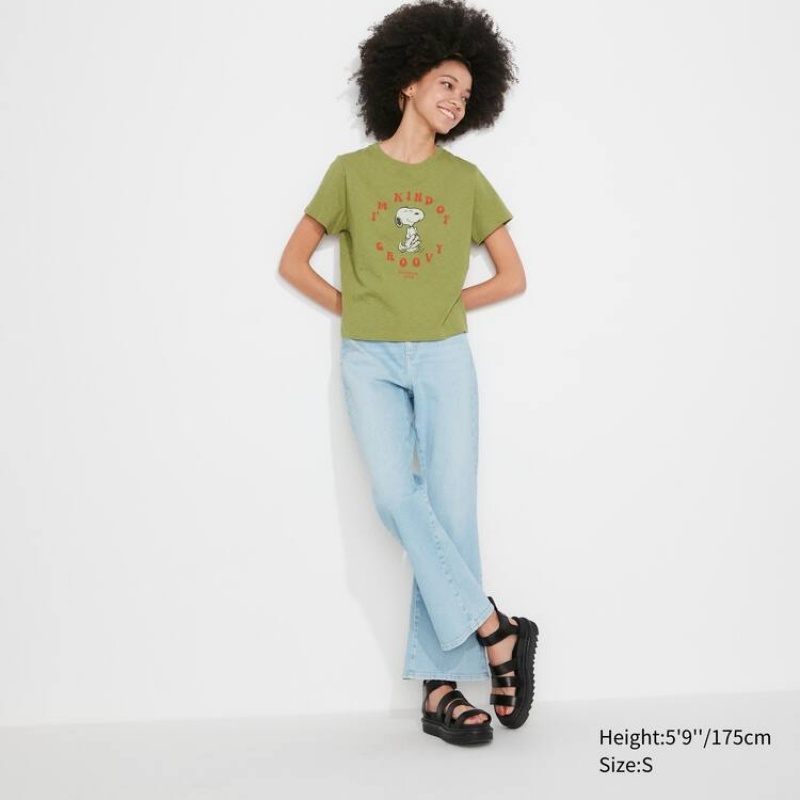 Women's Uniqlo Love Sunshine & Peanuts Ut Graphic T Shirts Green | LJBQ-46509