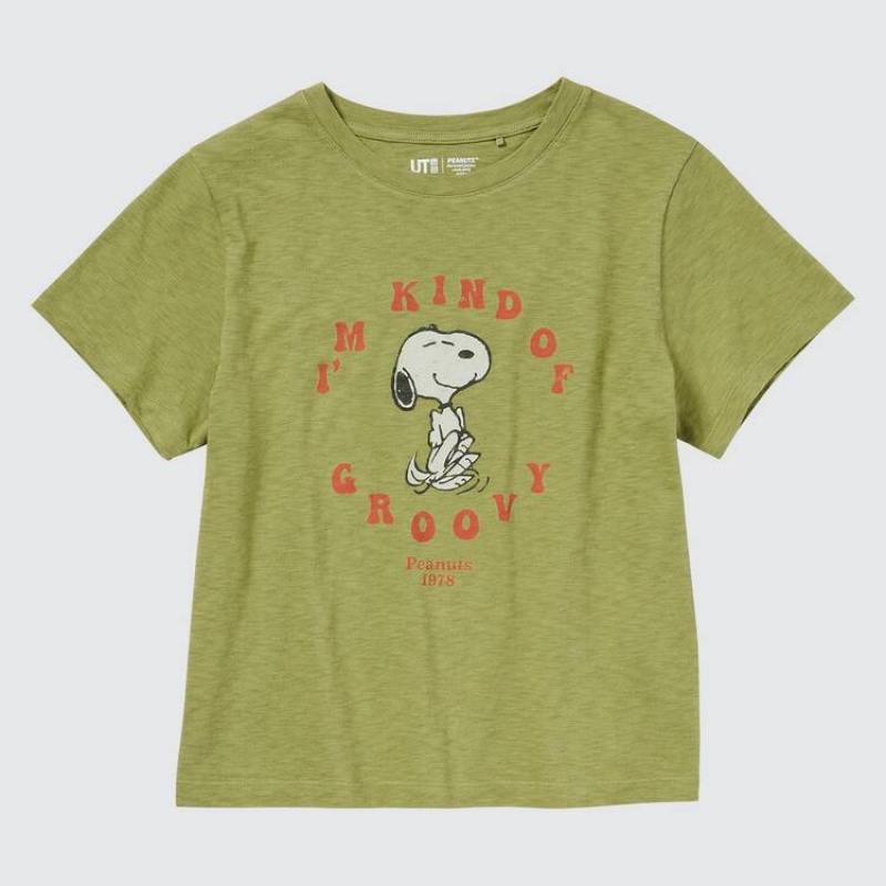 Women's Uniqlo Love Sunshine & Peanuts Ut Graphic T Shirts Green | LJBQ-46509