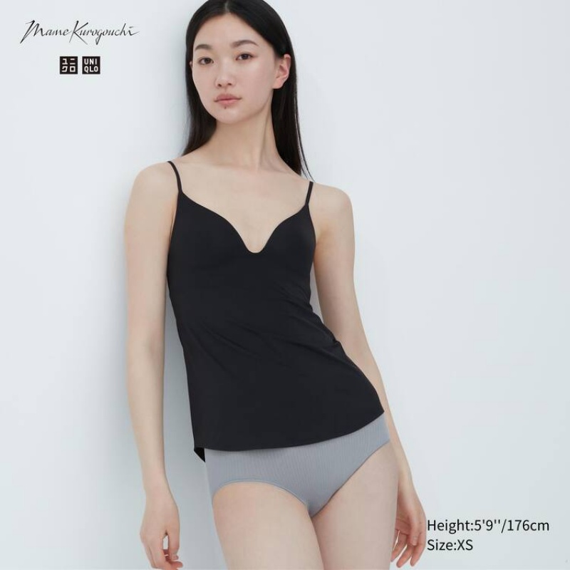 Women\'s Uniqlo Mame Kurogouchi Airism Plunge Camisole Vest Black | OZBU-08359