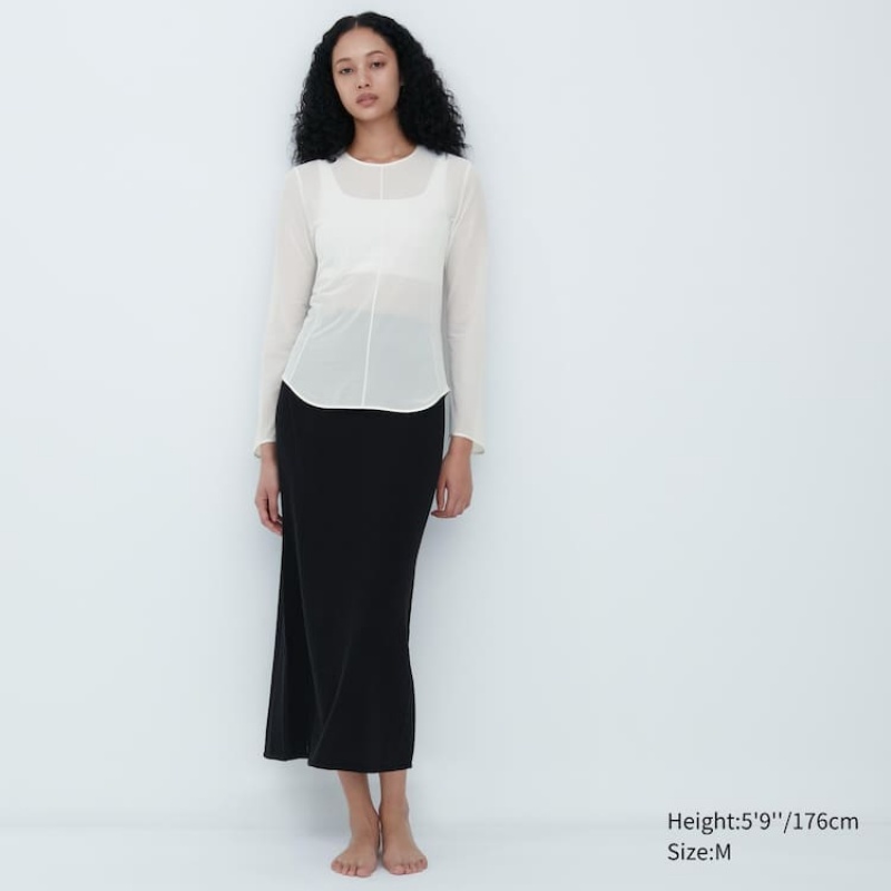 Women's Uniqlo Mame Kurogouchi Sheer Mock Neck Long Sleeved Tops White | LWHR-16745