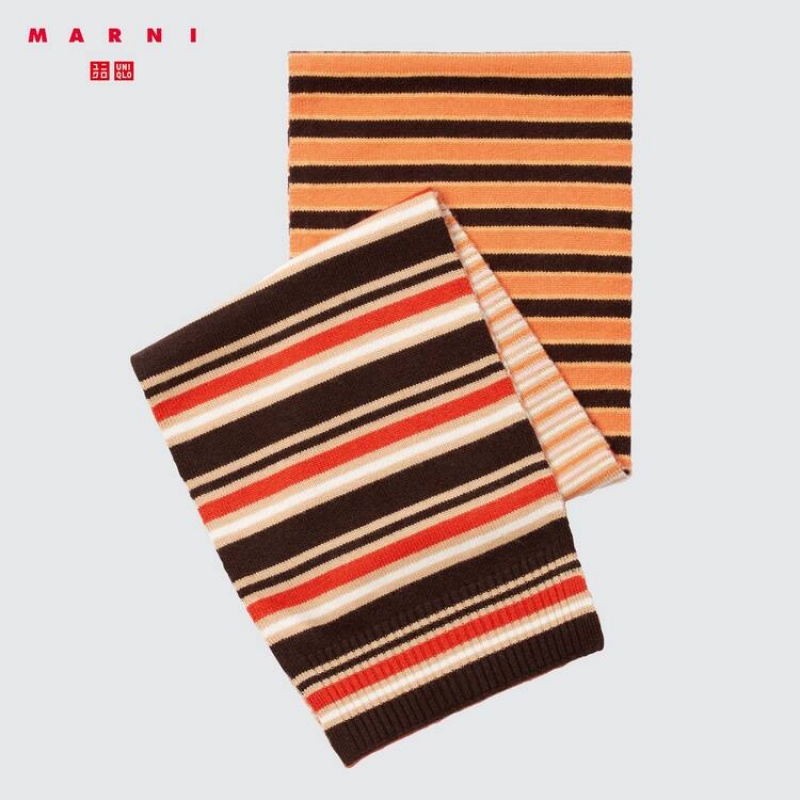 Women\'s Uniqlo Marni Cashmere Striped Scarves Orange | ZIXO-15094