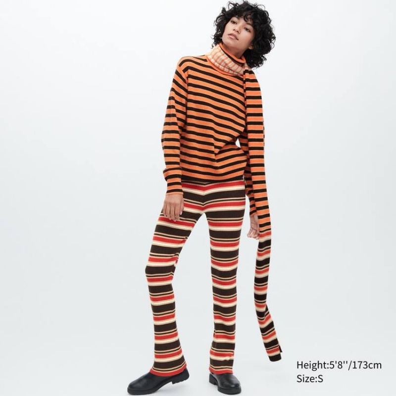 Women's Uniqlo Marni Cashmere Striped Turtleneck Knitwear Orange | LGQS-47196