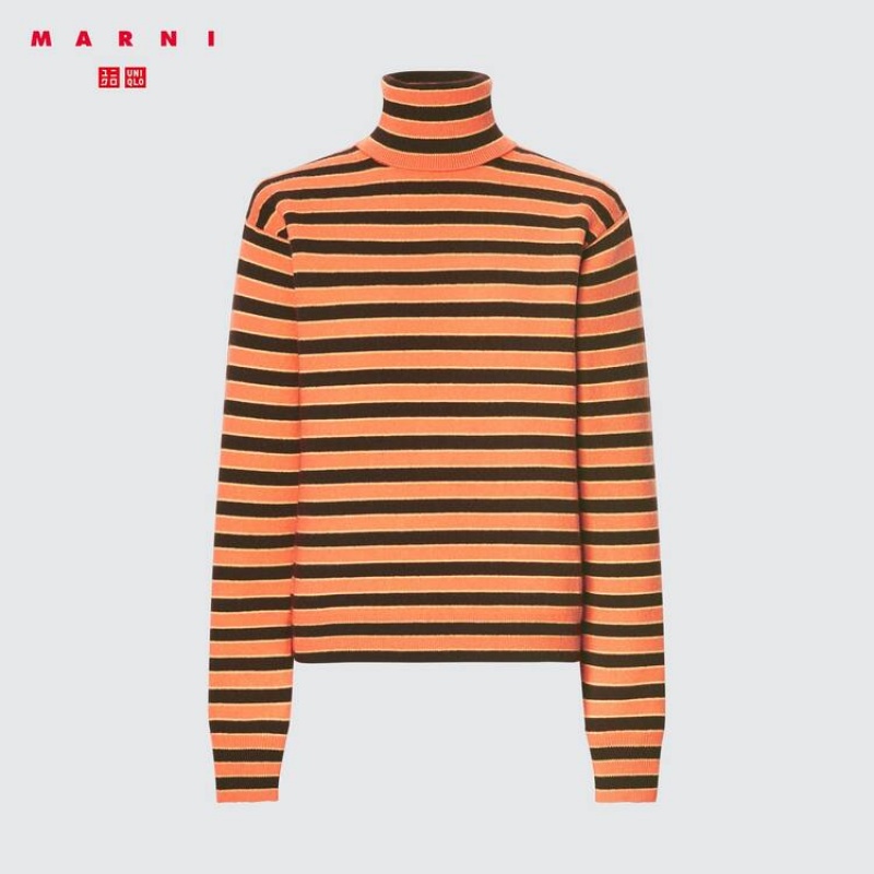 Women's Uniqlo Marni Cashmere Striped Turtleneck Knitwear Orange | LGQS-47196