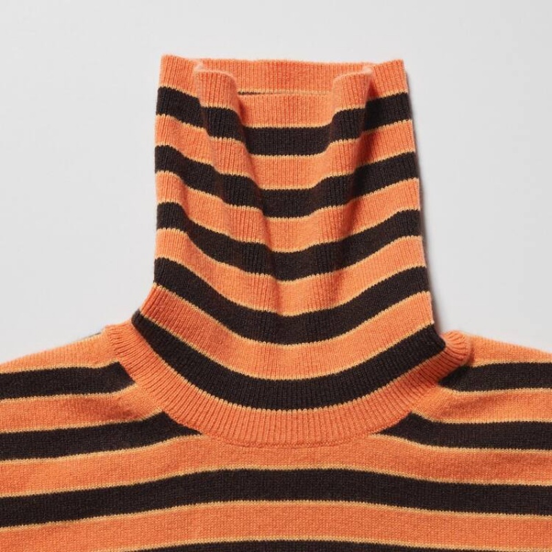 Women's Uniqlo Marni Cashmere Striped Turtleneck Knitwear Orange | LGQS-47196