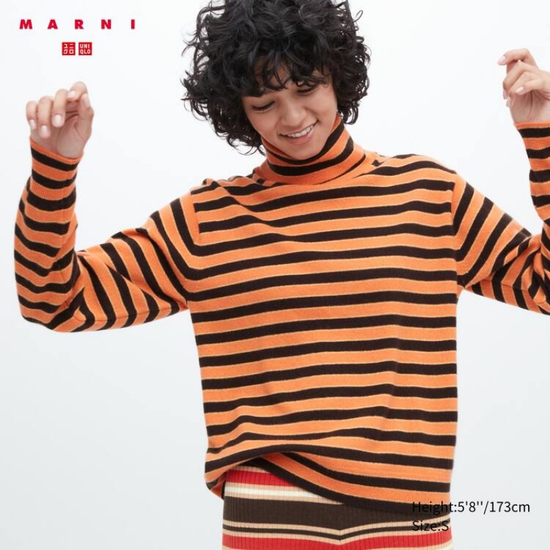 Women\'s Uniqlo Marni Cashmere Striped Turtleneck Knitwear Orange | LGQS-47196