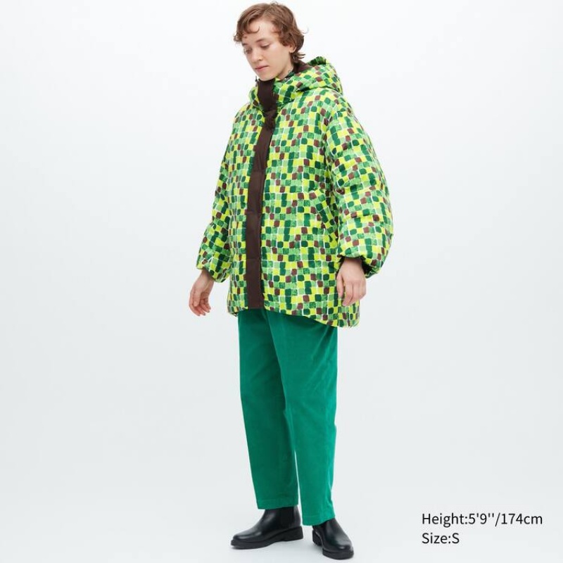 Women's Uniqlo Marni Down Printed Oversized Coats Green | YQFI-89762