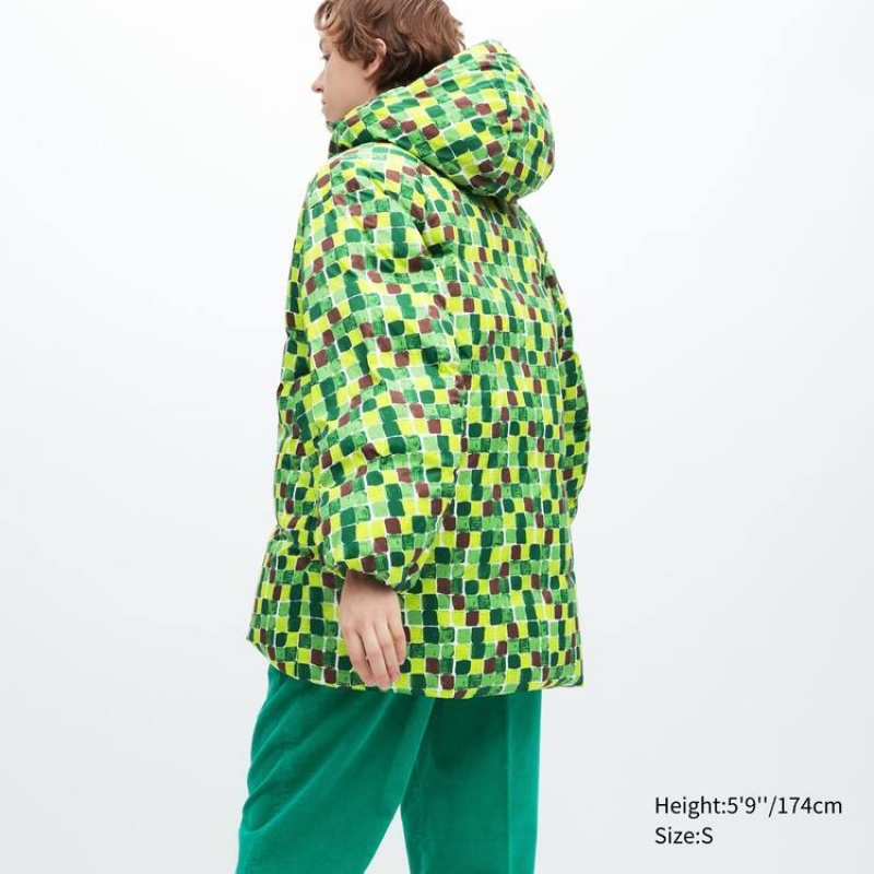 Women's Uniqlo Marni Down Printed Oversized Coats Green | YQFI-89762