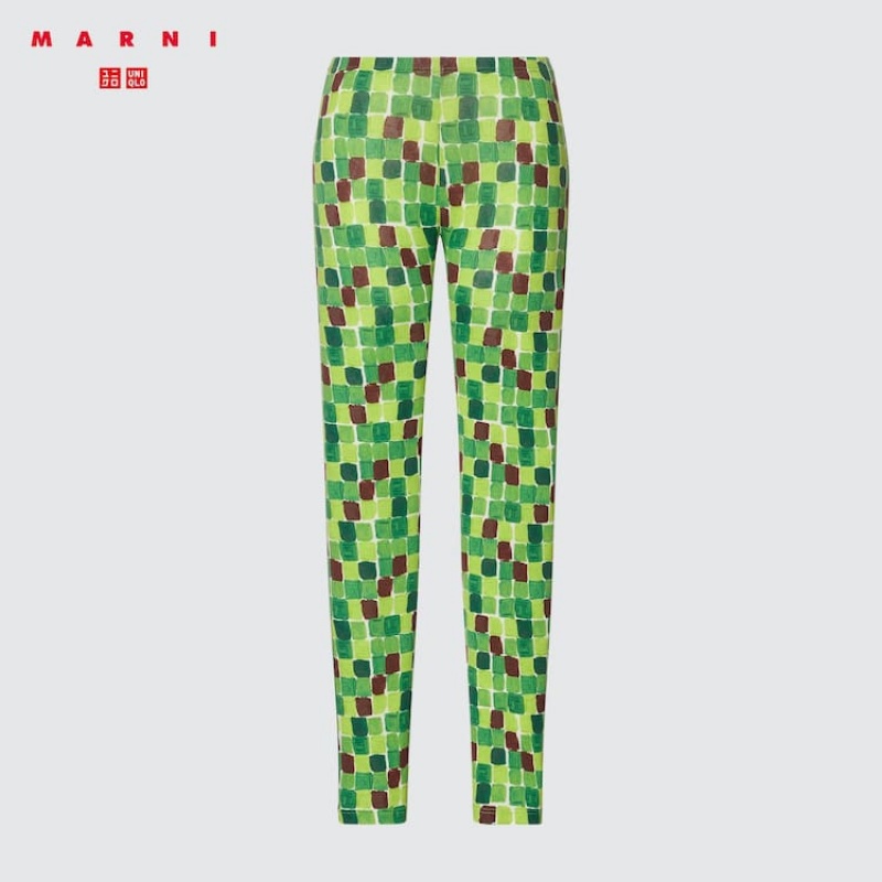 Women\'s Uniqlo Marni Heattech Printed Thermal Leggings Green | PFLV-67902