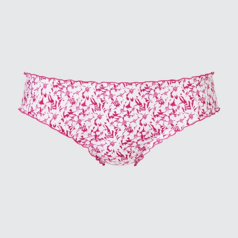 Women's Uniqlo Mid Rise Flower Print Frill Underwear Pink | MVBC-46291