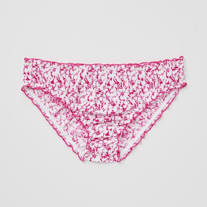 Women's Uniqlo Mid Rise Flower Print Frill Underwear Pink | MVBC-46291