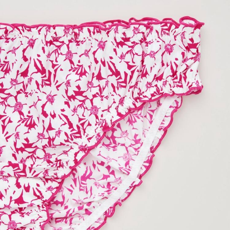 Women's Uniqlo Mid Rise Flower Print Frill Underwear Pink | MVBC-46291