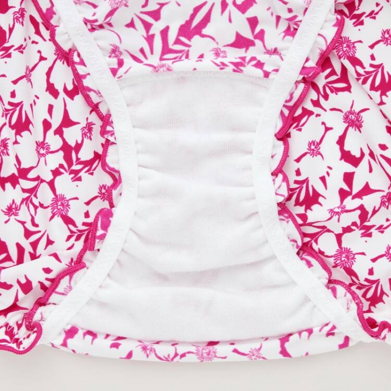 Women's Uniqlo Mid Rise Flower Print Frill Underwear Pink | MVBC-46291