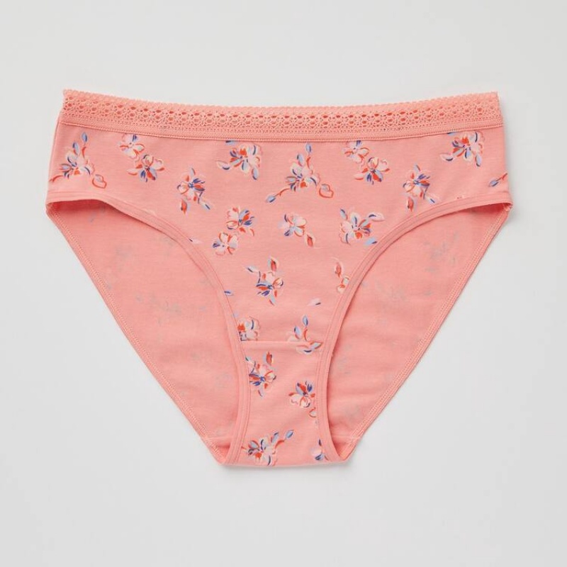 Women's Uniqlo Mid Rise Flower Print Underwear Light Orange | UAQB-56907