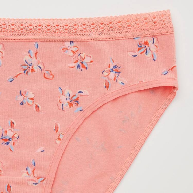 Women's Uniqlo Mid Rise Flower Print Underwear Light Orange | UAQB-56907