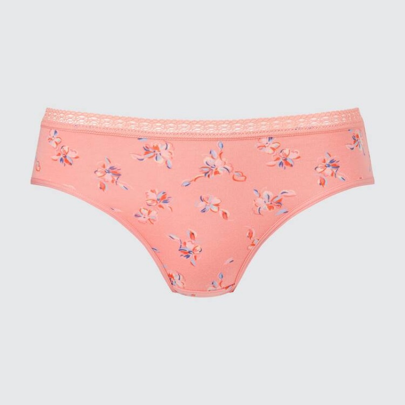 Women\'s Uniqlo Mid Rise Flower Print Underwear Light Orange | UAQB-56907