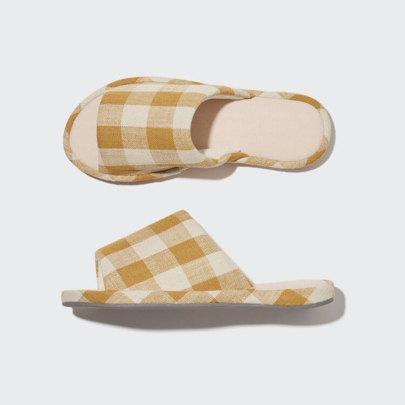 Women\'s Uniqlo Open Toe Canvas Checked Slippers Yellow | KMSE-82364