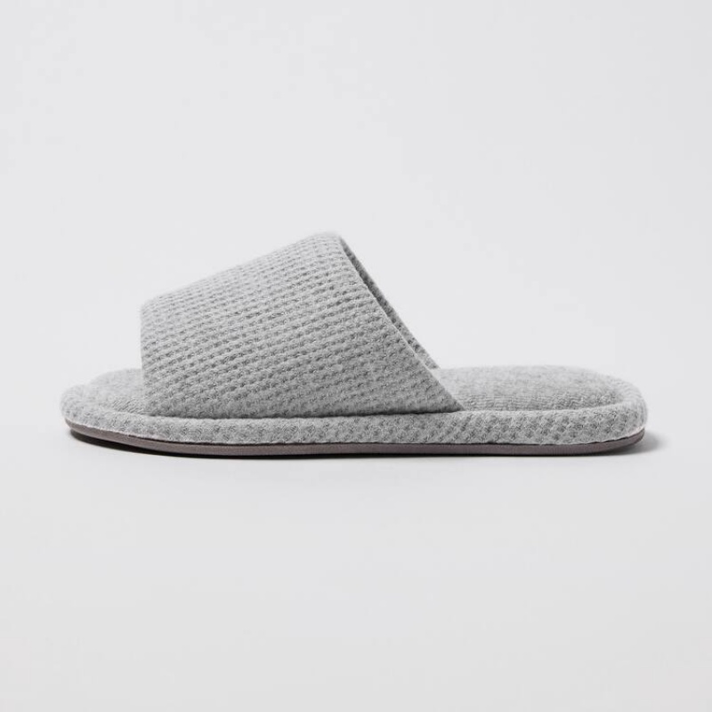 Women's Uniqlo Open Toe Waffle Slippers Grey | DSKN-45680