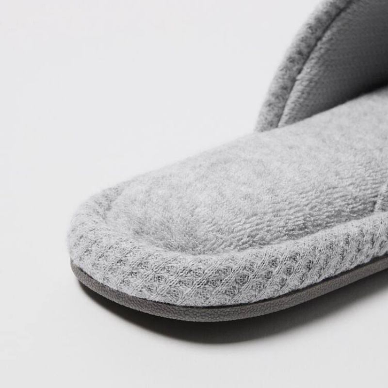 Women's Uniqlo Open Toe Waffle Slippers Grey | DSKN-45680