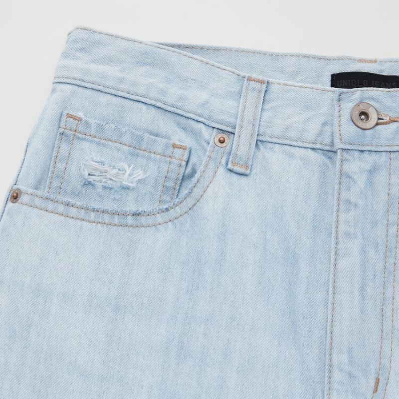 Women's Uniqlo Peg High Rise Distressed Jeans Blue | DEBZ-91032