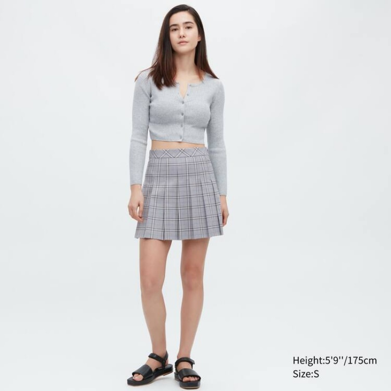 Women\'s Uniqlo Pleated Mini Skirts Grey | OCJA-53170