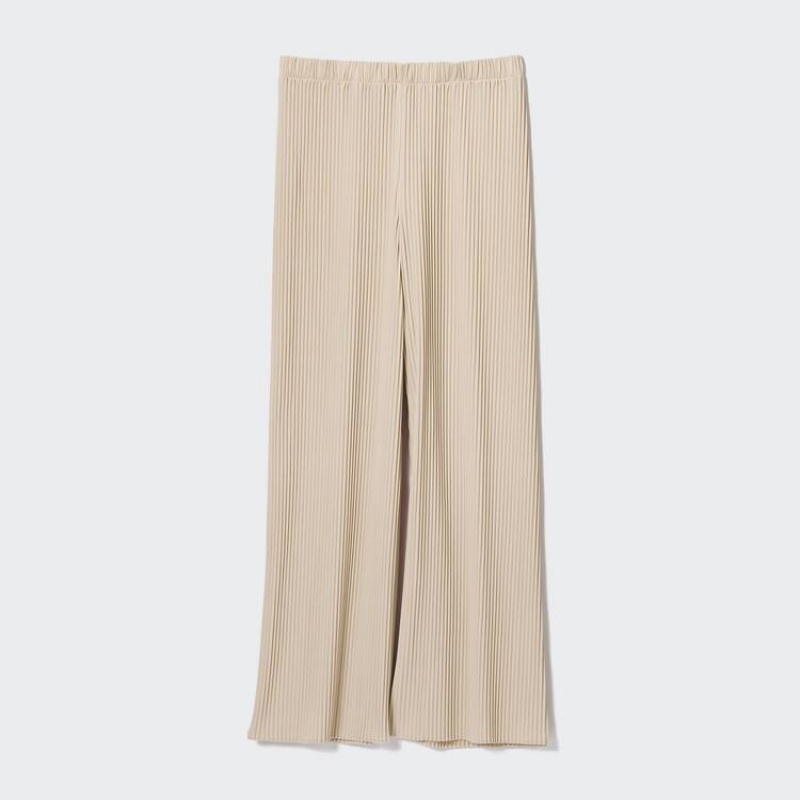 Women's Uniqlo Pleated Straight Leg Easy Trousers Beige | BWRS-09162