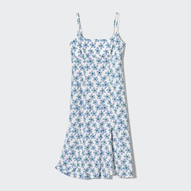 Women's Uniqlo Printed Front Slit Camisole Dress White | ZLMR-21068