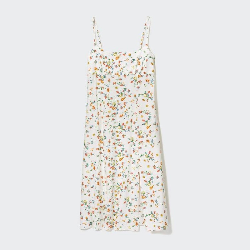 Women's Uniqlo Printed Front Slit Camisole Dress White | GSXA-18963